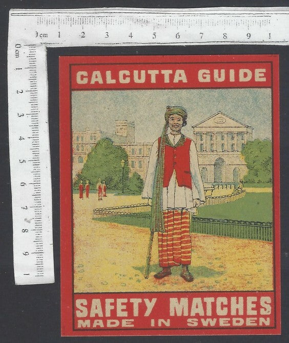 AOP India vintage packet size label Calcutta Guide Made in Sweden