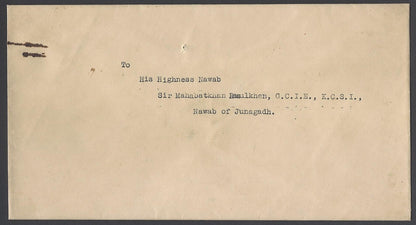 AOP India crested cover with BRITISH GOVT crest to Nawab of Junagadh