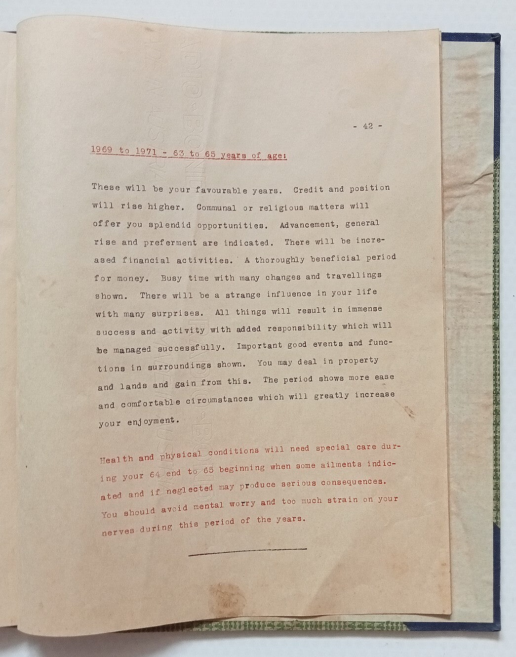AOP India 1954 book with a year by year astrological & palmist life predictions