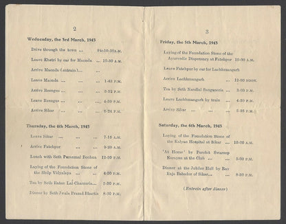 AOP India Jaipur State 1943 Tour Programme of the Prime Minister 