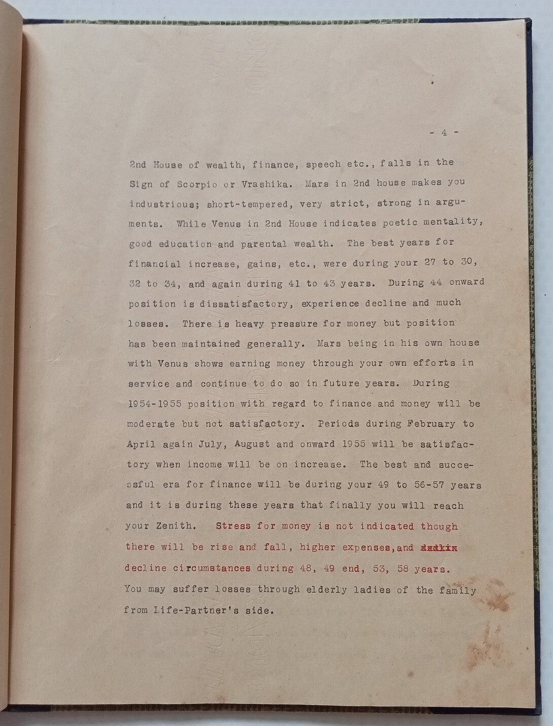 AOP India 1954 book with a year by year astrological & palmist life predictions