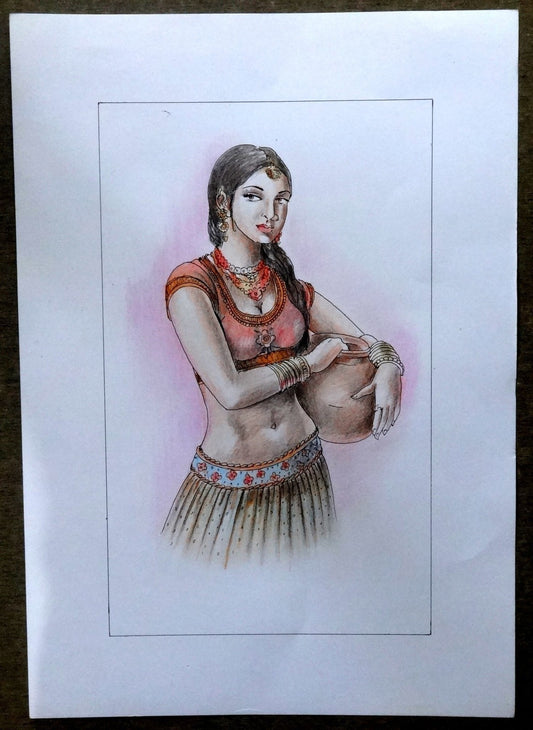 Indian Rural Beauty watercolours, crayons & ink on card 11.5” x 17.5”
