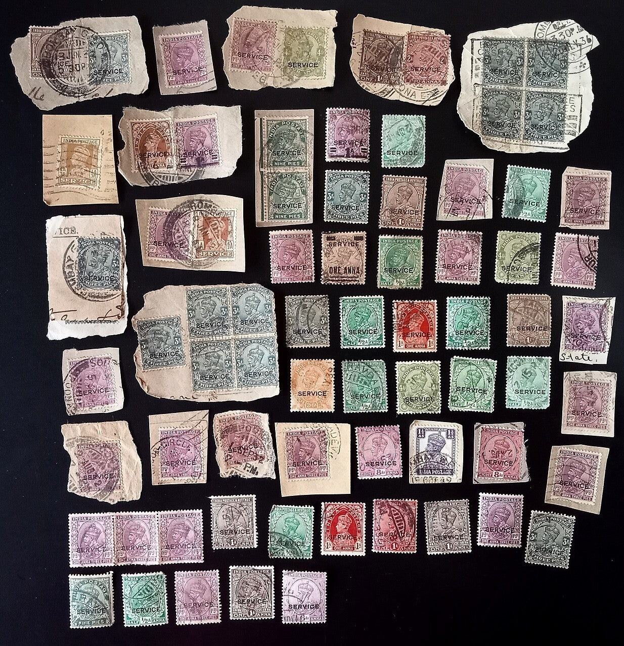 India pre 1947 Official stamps on & off paper accumulation (250+ stamps)