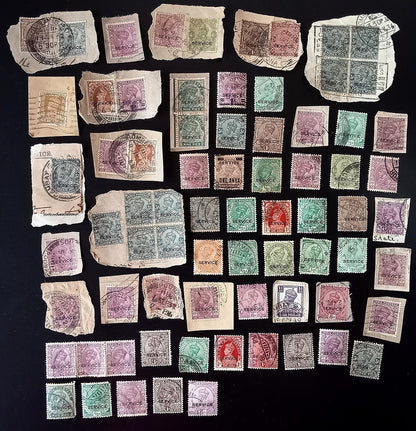 India pre 1947 Official stamps on & off paper accumulation (250+ stamps)