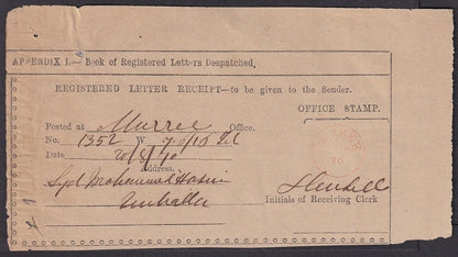 India printed Registered Letter receipt used 1870
