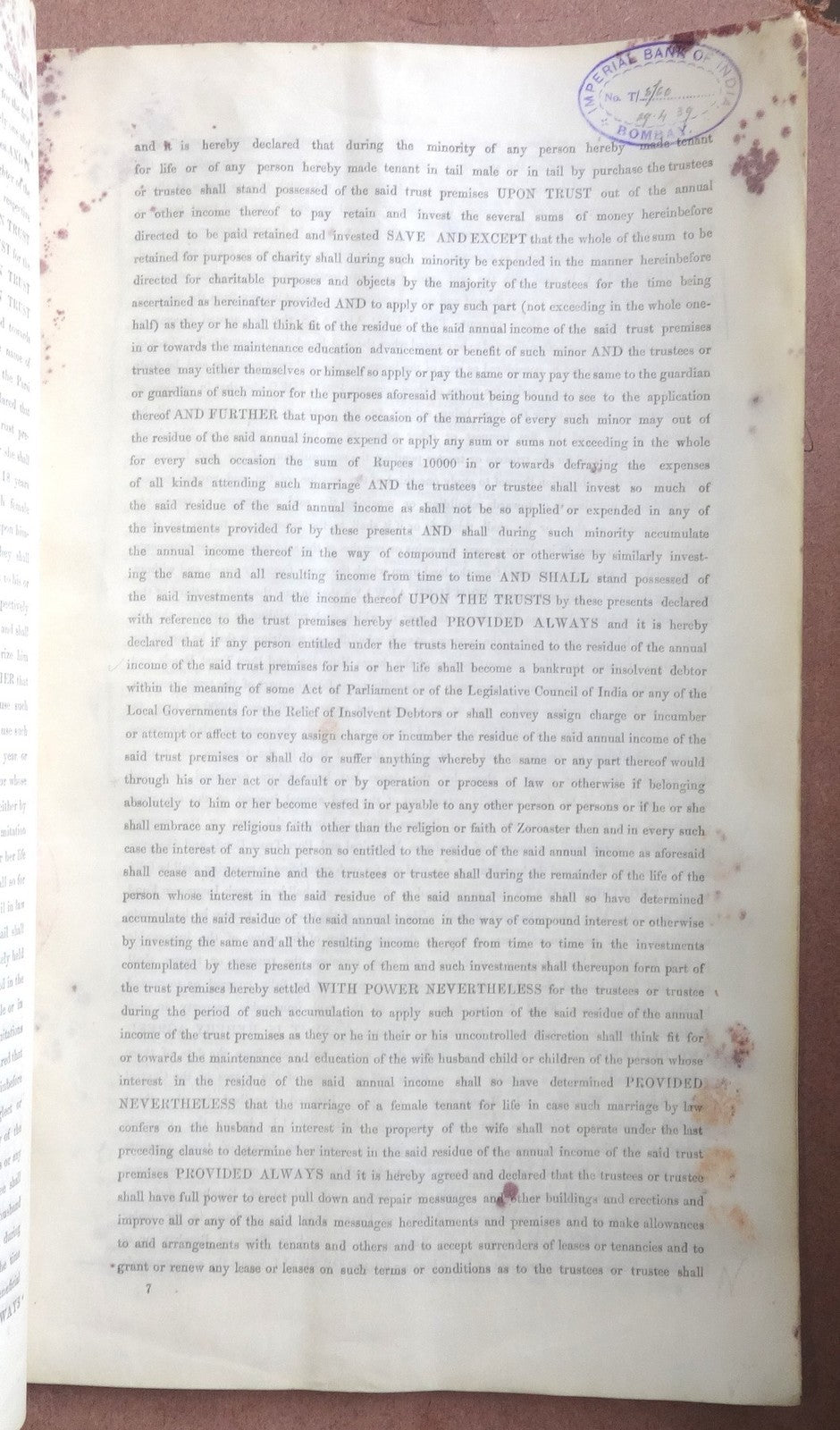 India 1887 Indenture signed Jamshetji, Dorabji, Ratanji & Sir Ratan TATA