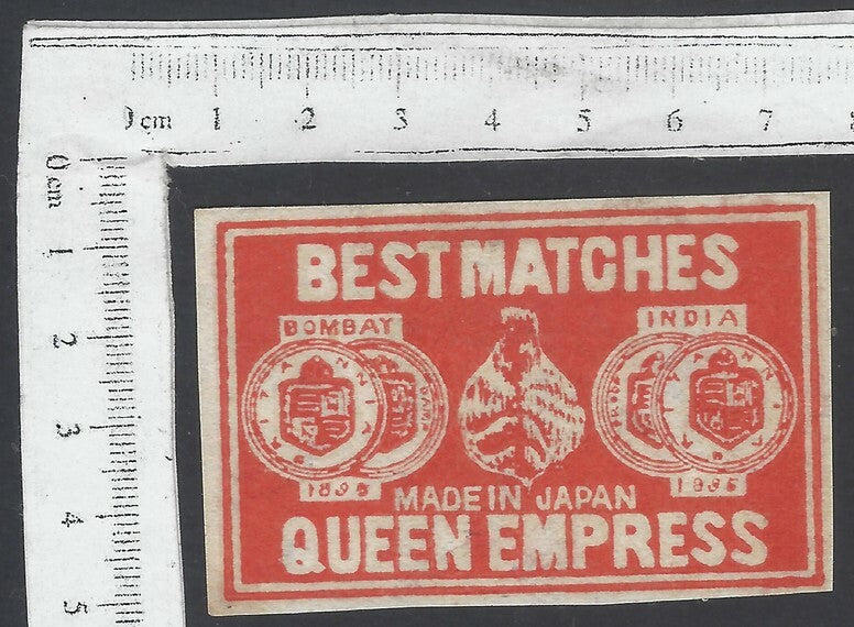 AOP India vintage matchbox label Queen Empress Bombay Made in Japan