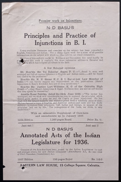 AOP India Eastern Law House, Calcutta Feb 1937 Book List
