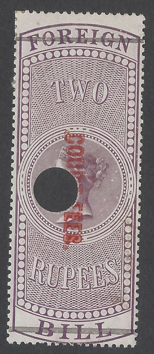 AOP India QV 1870 COURT FEES red ovpt on QV FOREIGN BILL 2R w bars used unlisted