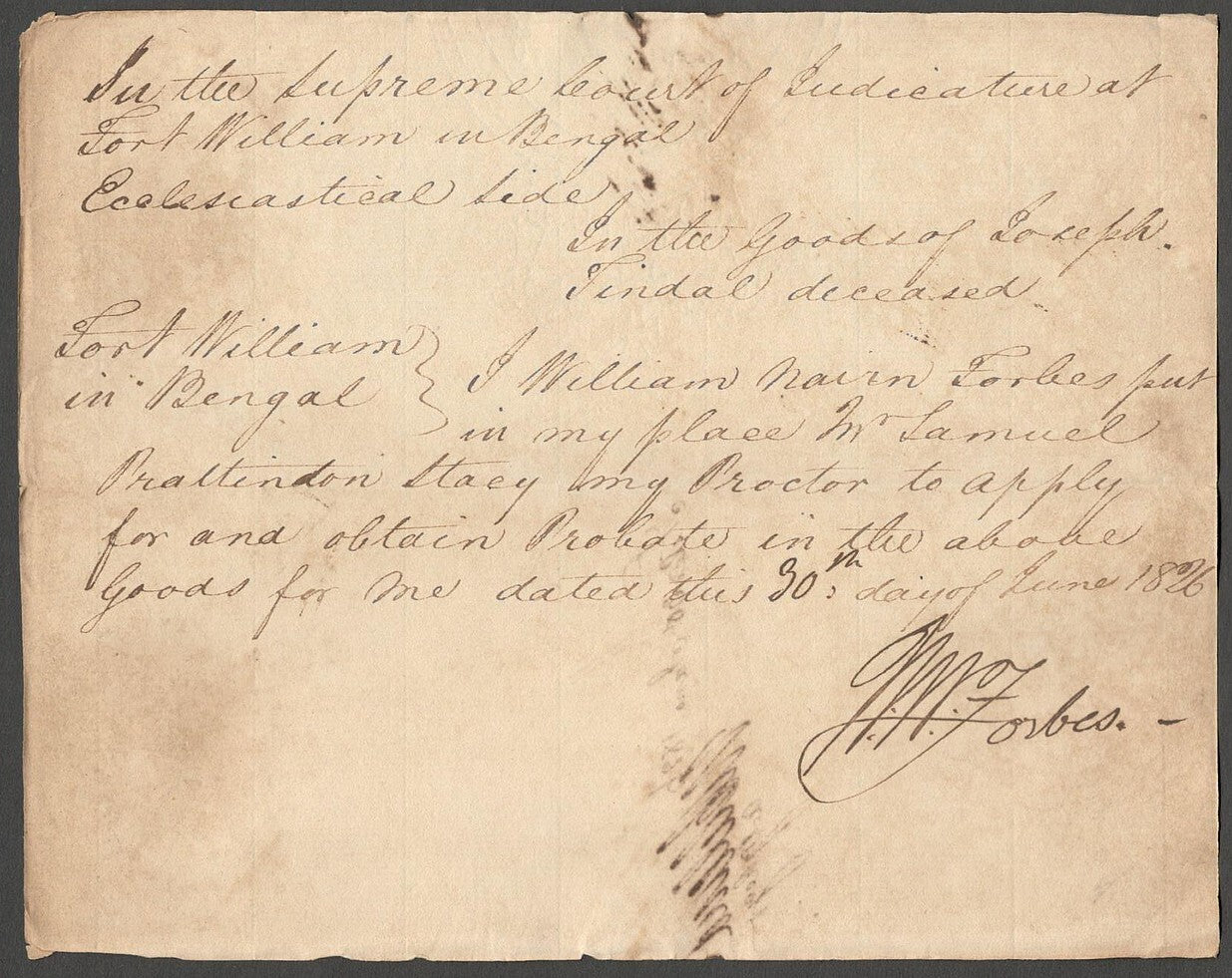 AOP India King George IV 1826 Fort William Calcutta document