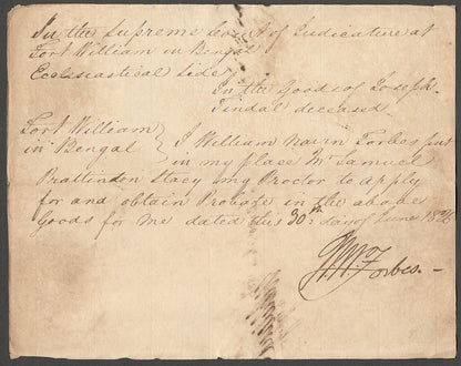 AOP India King George IV 1826 Fort William Calcutta document