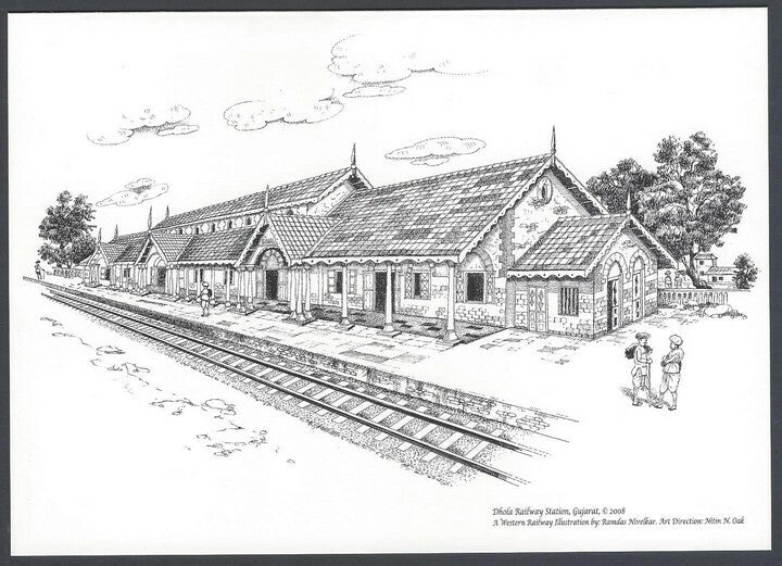  INDIA WESTERN RAILWAYS Vintage souvenir greeting Dhola Railway Station Gujarat