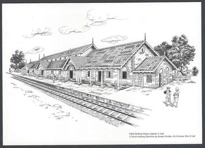  INDIA WESTERN RAILWAYS Vintage souvenir greeting Dhola Railway Station Gujarat