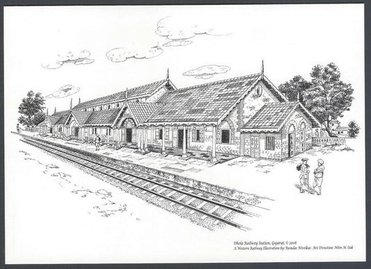  INDIA WESTERN RAILWAYS Vintage souvenir greeting Dhola Railway Station Gujarat