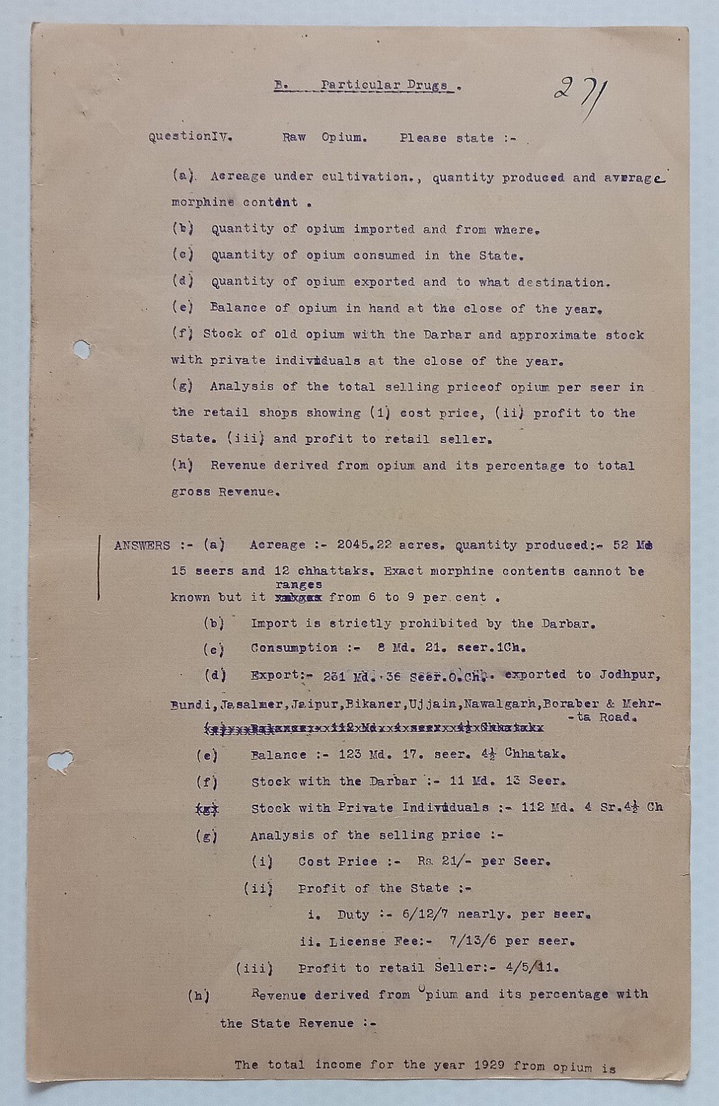 AOP India Official correspondence - OPIUM & OTHER DANGEROUS DRUG 1929-30