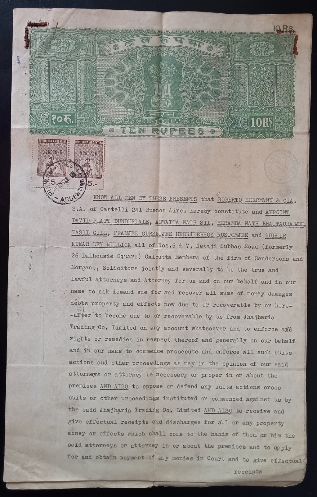 Argentina 1958 4pg document with revenue stamps on India stamp paper zaz