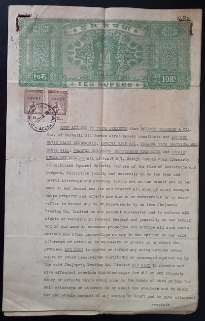 Argentina 1958 4pg document with revenue stamps on India stamp paper zaz