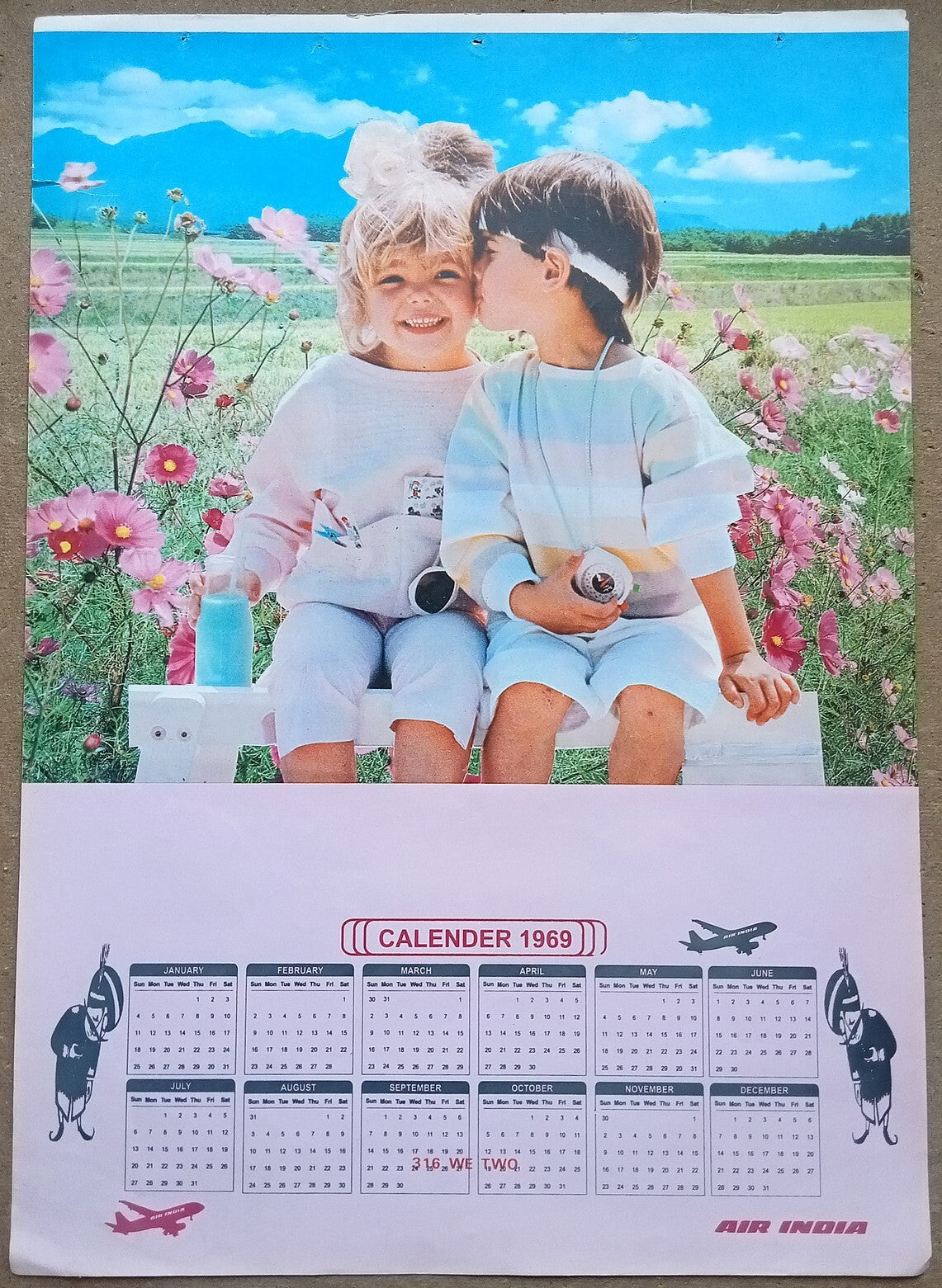 AIR INDIA 1969 poster calender 316 - WE TWO - R