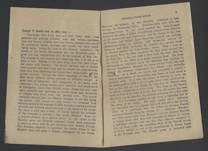 India 1943 WW2 National War Front Propaganda Pamphlet Marshal Stalin Speaks