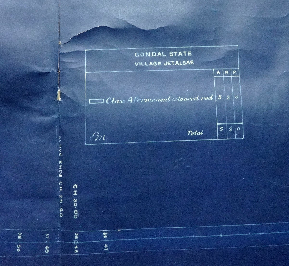 India 1899 Jetalsar Rajkot Railway signed LAND PLAN map blue print 20.5” x 36”
