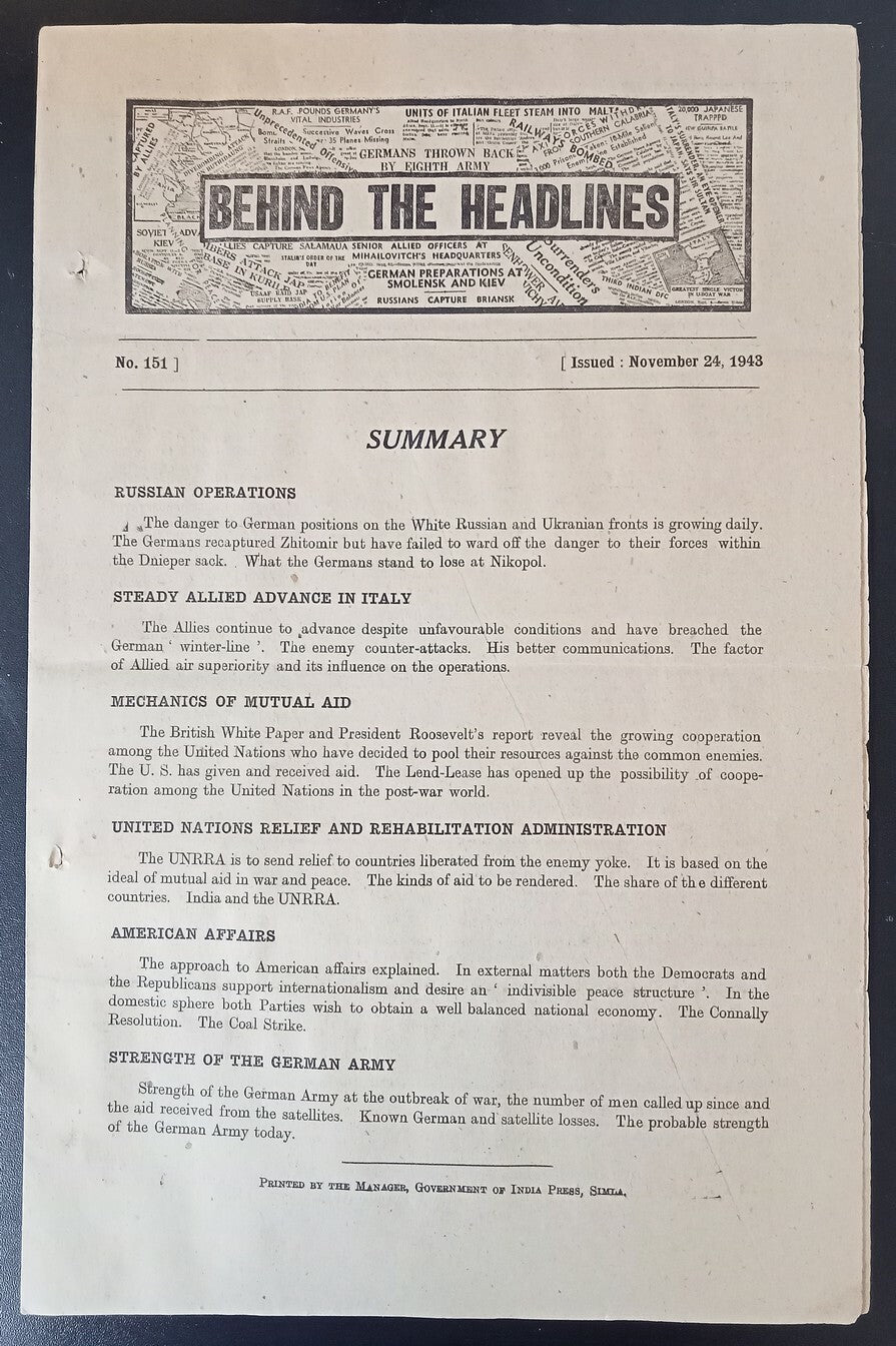 India 1948 WW2 Propaganda rag BEHIND THE HEADLINES ALLIED ADVANCE IN ITALY 8pgs