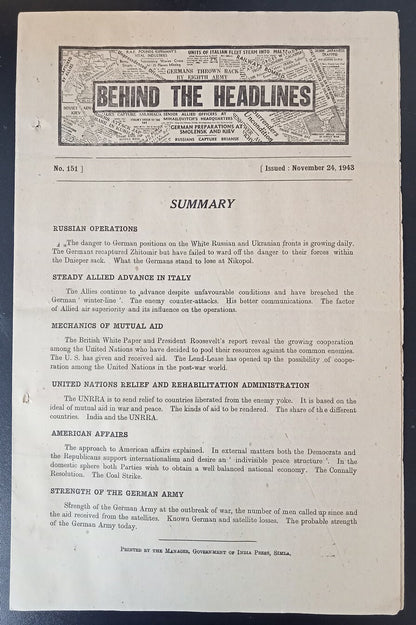 India 1948 WW2 Propaganda rag BEHIND THE HEADLINES ALLIED ADVANCE IN ITALY 8pgs