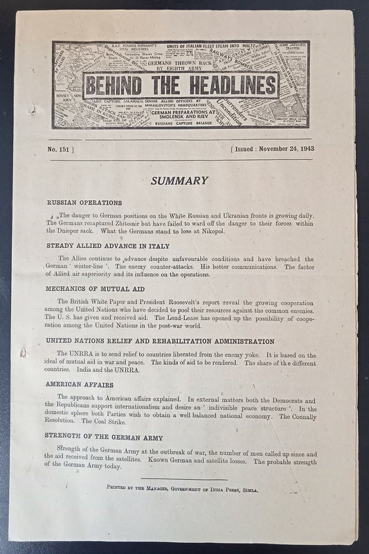 India 1948 WW2 Propaganda rag BEHIND THE HEADLINES ALLIED ADVANCE IN ITALY 8pgs