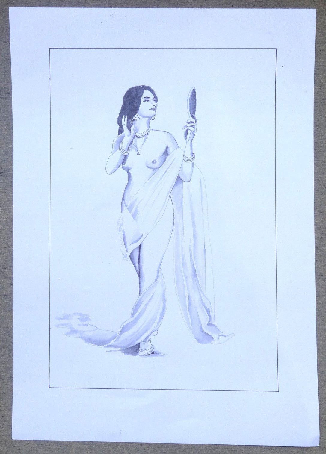 Nude Indian Beauty Watercolour &  ink on card 11.5” x 17.5”