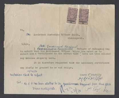 India revenues Custodian of Evacuee Properties document wi 1948 CUSTODIAN FEES