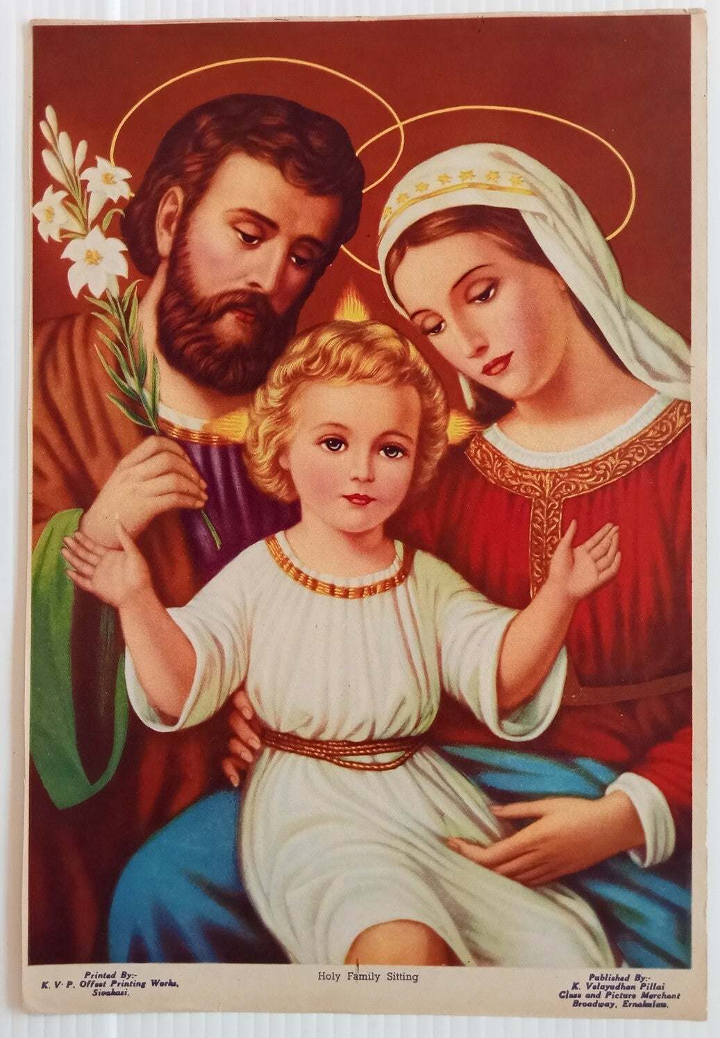 AOP India HOLY FAMILY SITTING 9.5" x 14" vintage Christian's poster