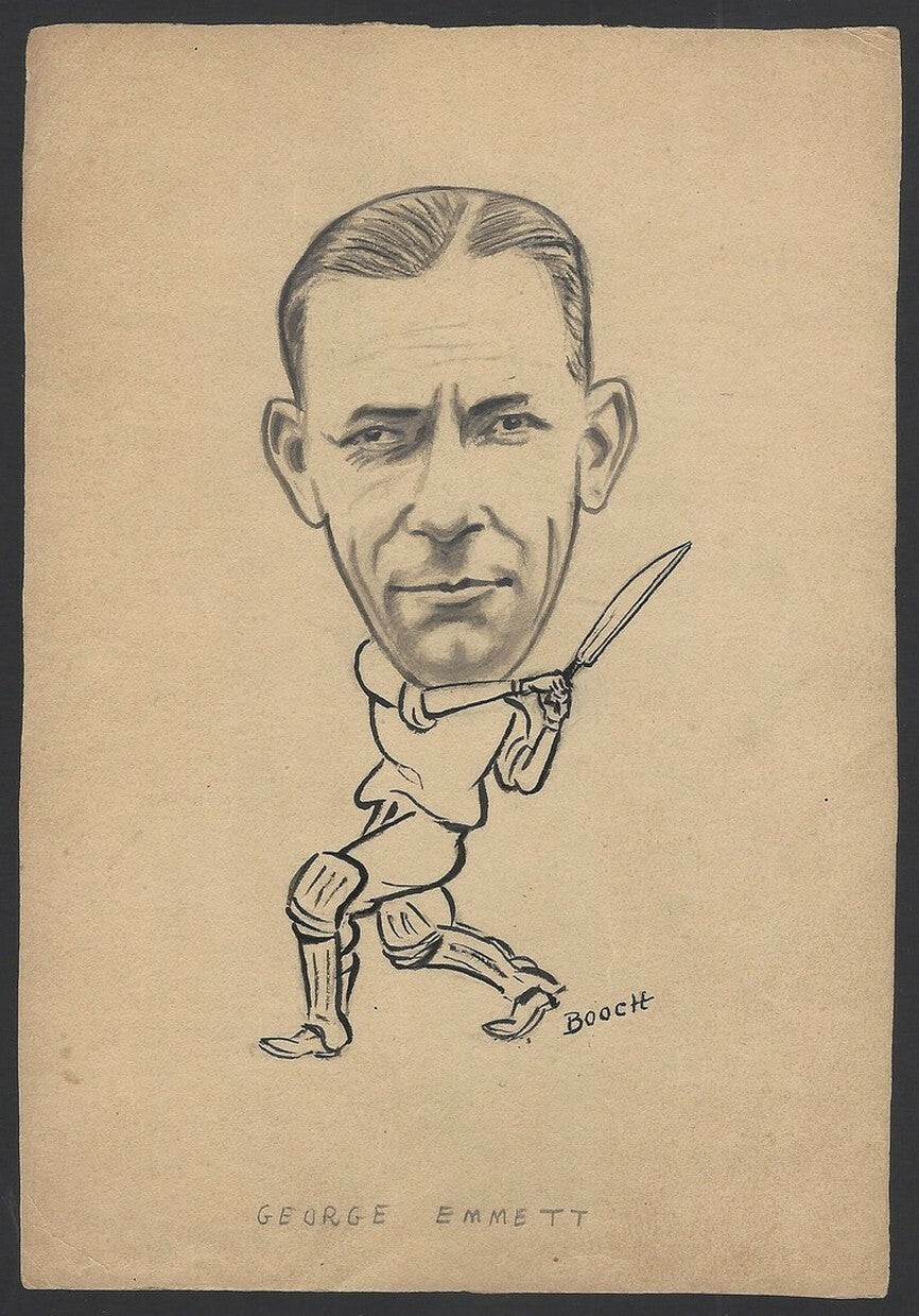Cricket England George Emmett c.1940s-50s sketch by cartoonist R Booch India