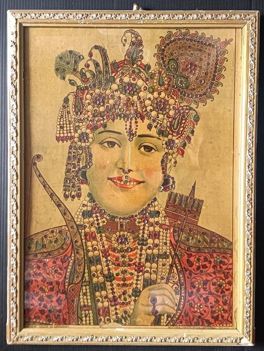 India vintage embellished oleograph Ravi Varma poster Shri Ramchandraji 25x35cm