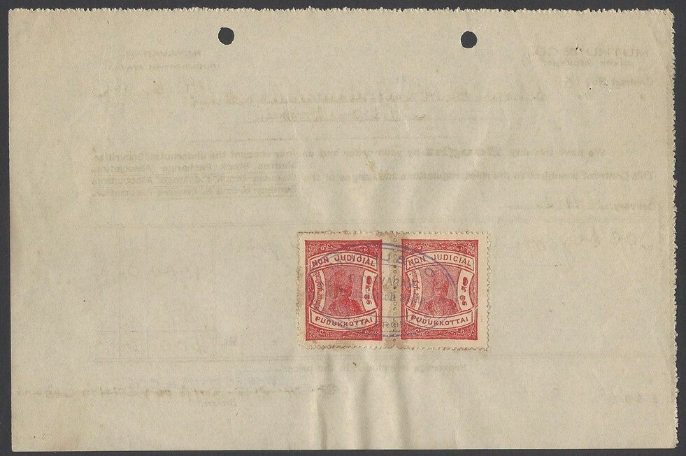 India Pudukottai 1943 Contract Note for Purchase of Shares wi 1a red revenue x 2