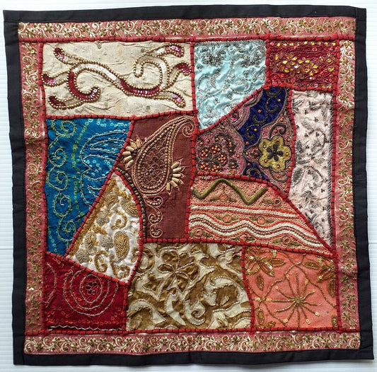 Vintage multipurpose Indian mat wi hand embroidery, sequins, stones, wood, etc