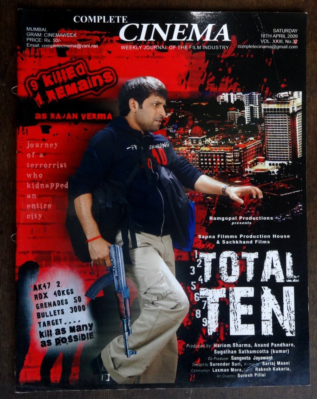 Bollywood Trade magazine COMPLETE CINEMA 18 Apr 2009 issue TOTAL 10 cover