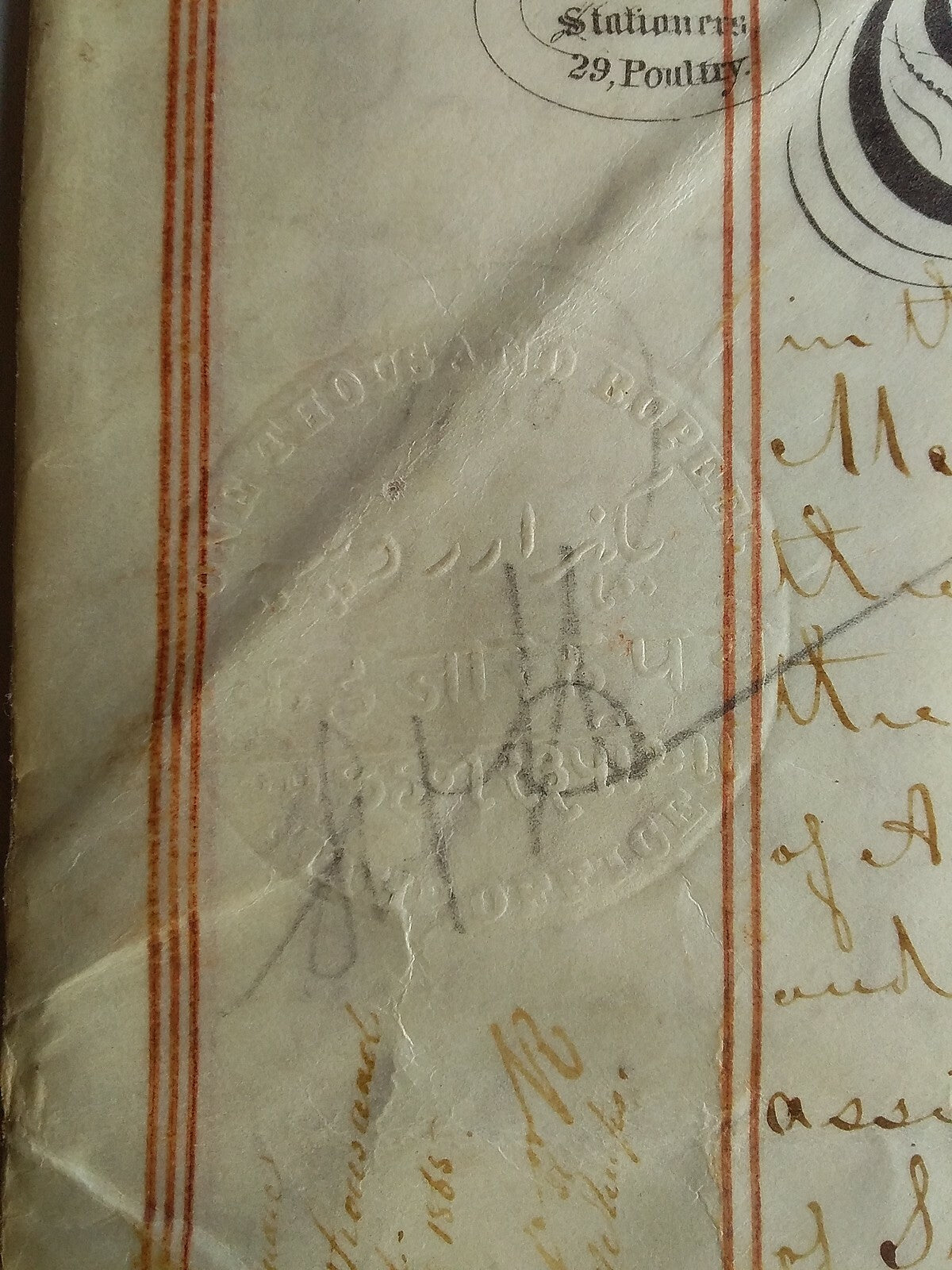 India 1870 document with 900R & 1000R embossed revenues Mollah/Blatt Type 4