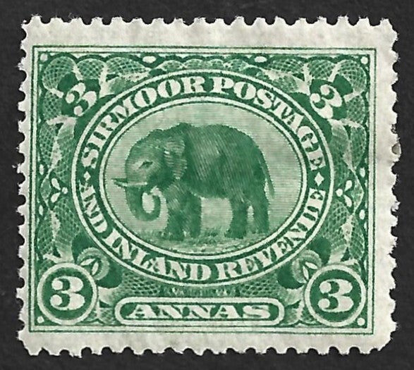 AOP India SIRMOOR STATE 1894-99 Elephant 3a yellow green MH. SG 26 £55