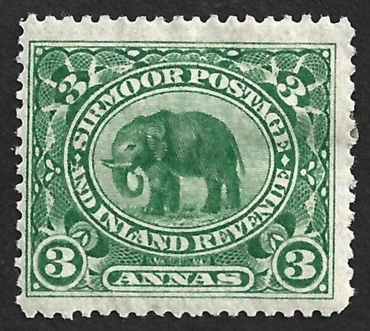 AOP India SIRMOOR STATE 1894-99 Elephant 3a yellow green MH. SG 26 £55