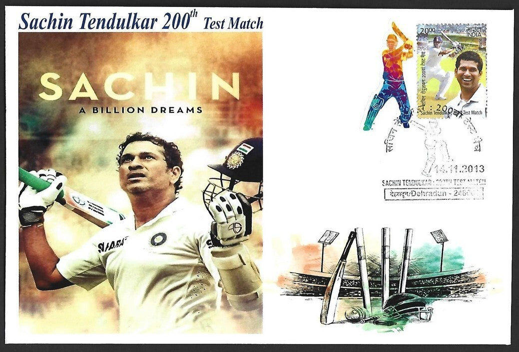 CRICKET India 2013 Sachin Tendulkar 200th Test private FDC with diecut label