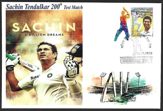 CRICKET India 2013 Sachin Tendulkar 200th Test private FDC with diecut label