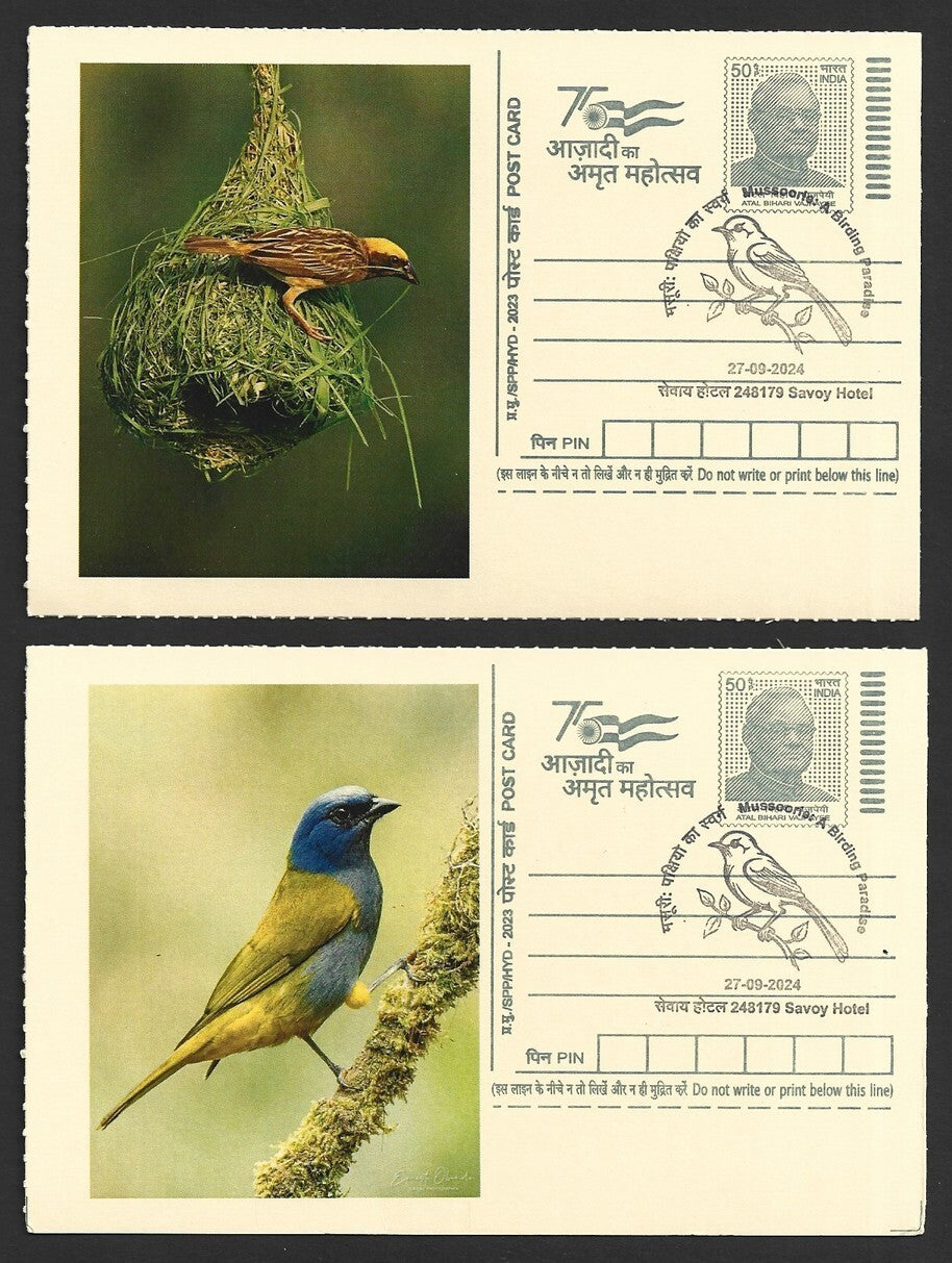 India 2024 Birding Paradise Savoy Hotel postmarks on cards NESTING BIRDS (7)