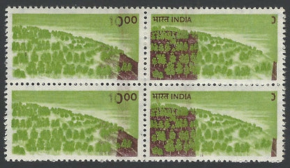 ERROR: India 1979 10R Afforestation block of 4 Brown partly OMITTED MNH