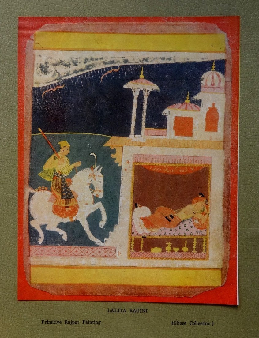 India Lalita Ragini primitive Rajput painting vintage print 9 1\2"  x 12 1\2"