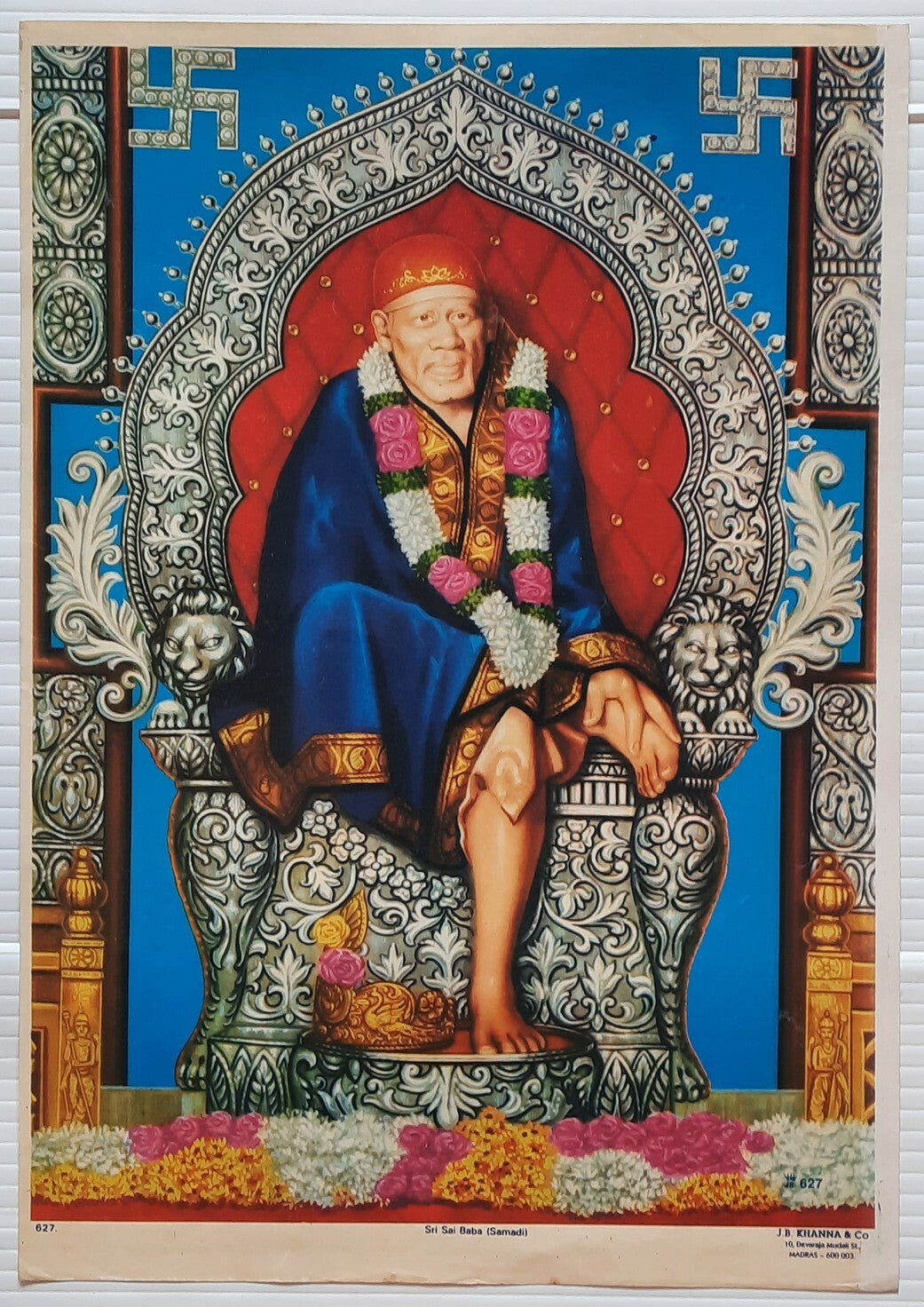 AOP India SRI SAI BABA (SAMADI) J. B. Khanna 9.5" x 13.5" vintage Hindu poster