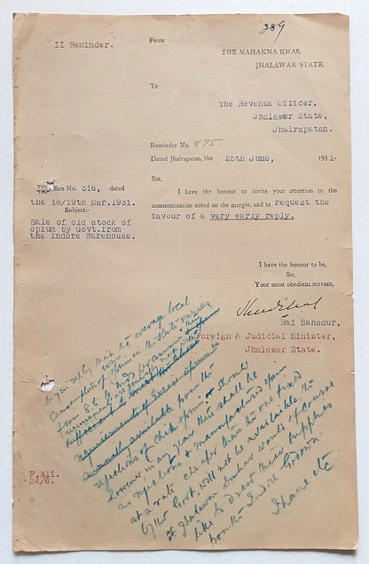 AOP India Official correspondence - OPIUM & OTHER DANGEROUS DRUG 1931