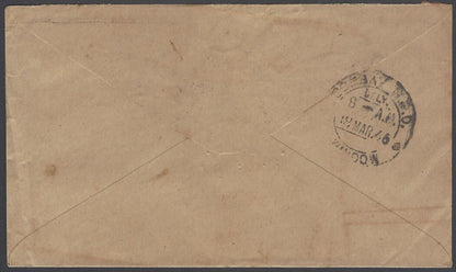 AOP South Africa 1943 bantams 3d & 1sh single on cover Johannesburg to India