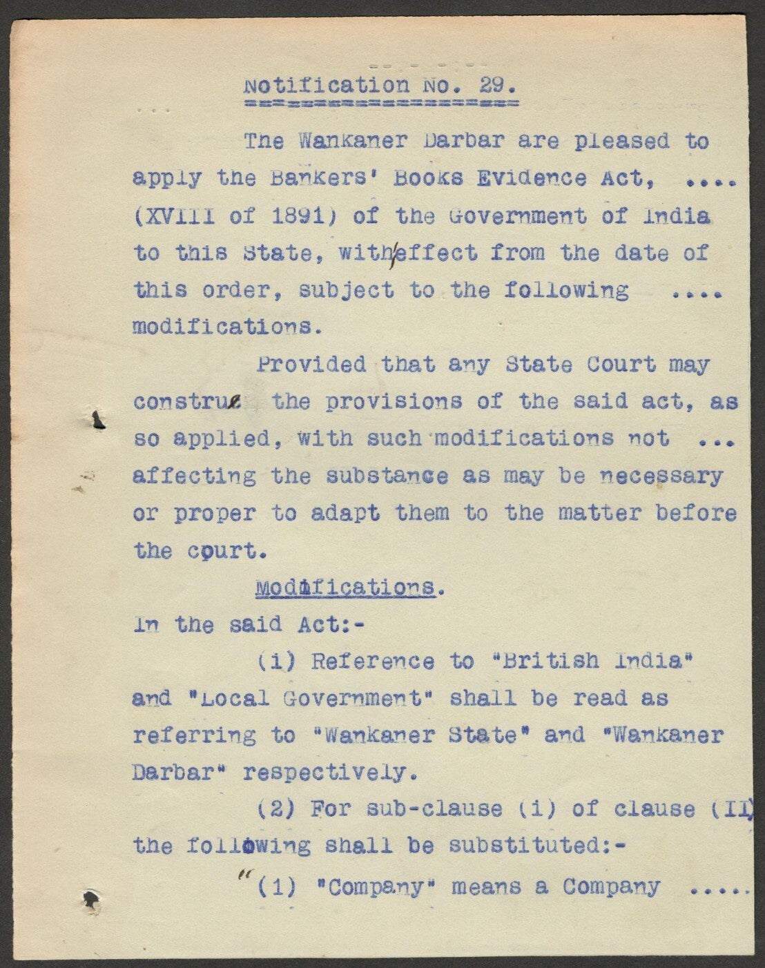 India 1945 BANKERS' BOOK EVIDENCE ACT signed Amar Singh MAHARAJA of WANKANER