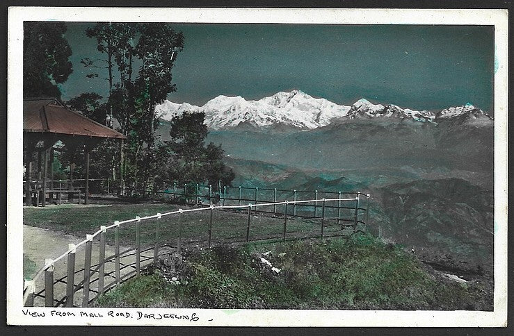 India View from the Mall Road, Darjeeling vintage real photo tinted postcard