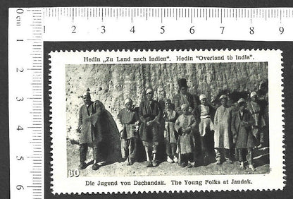 Vintage OVERLAND TO INDIA poster stamp - THE YOUNG FOLKS AT JANDAK zaz