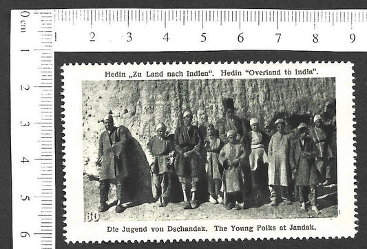 Vintage OVERLAND TO INDIA poster stamp - THE YOUNG FOLKS AT JANDAK zaz
